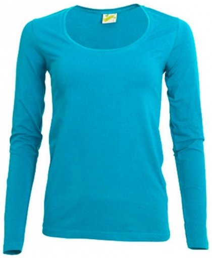 Bodyfit dames shirt met lange mouwen M turquoise