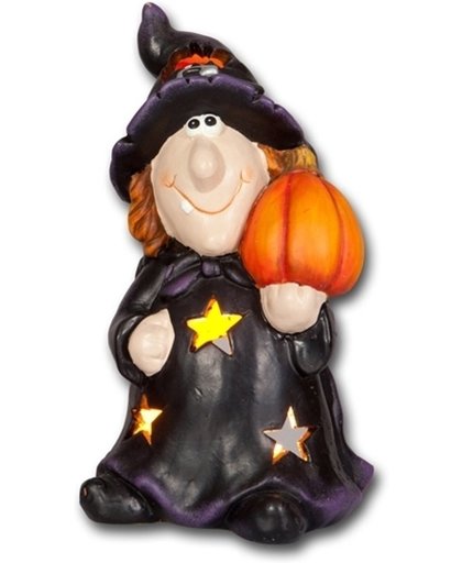 Halloween Waxinelichthouder heks met pompoen 21cm - Halloween decoratie