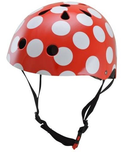 Kiddimoto - Stippen Rood/Wit - Medium - Geschikt voor 4-10jarige of hoofdomtrek van 53 tot 58 cm - Skatehelm - Fietshelm - Kinderhelm - Stoere helm - Meisjes helm