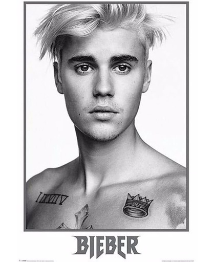 Poster Justin Bieber zwart/wit 61 x 91 cm