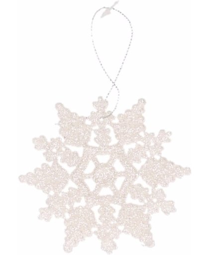 Kersthanger sneeuwvlok wit glitter type 2