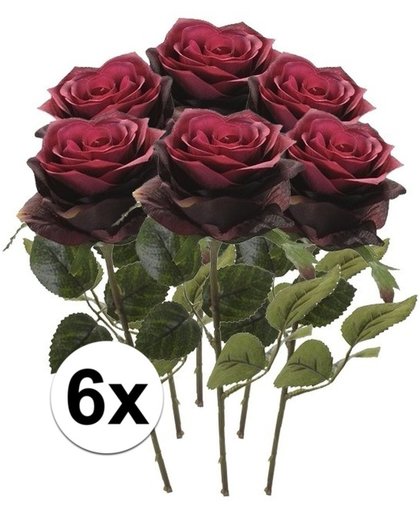 6x Donker rode rozen Simone kunstbloemen 45 cm