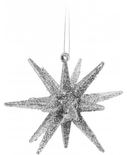 3D ster zilver met glitters 7 cm - Kerstboomversiering