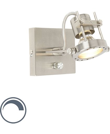 QAZQA WL Suplux - Wandlamp met dimmer - 1 lichts - D 175 mm - staal