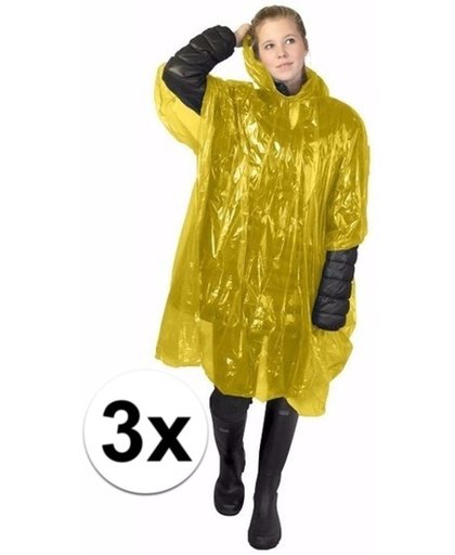 3x wegwerp regenponcho geel - poncho