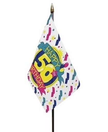 Happy 50th Birthday mini vlaggetje op stok 10 x 15 cm  - verjaardag