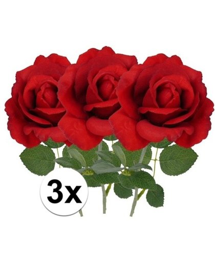3x rode rozen van polyester - 37 cm - Valentijn / Bruiloft rode kunstrozen
