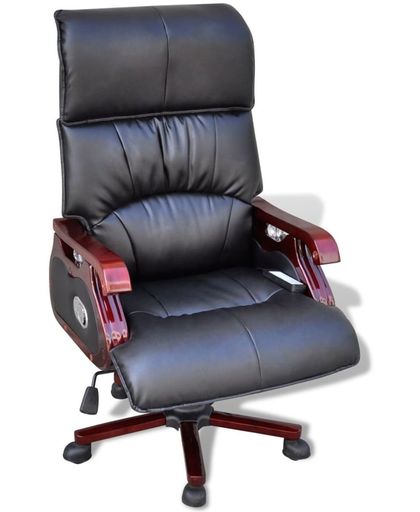 vidaXL Luxe lederen bureaustoel met 9 massagefuncties (zwart)