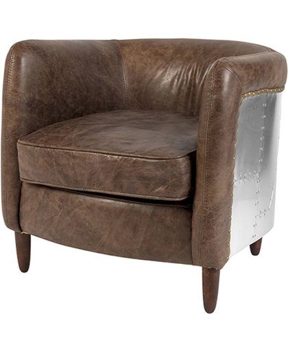 QAZQA - Vintage fauteuil in verweerd teak bruin leer met aluminium afwerking - Ken