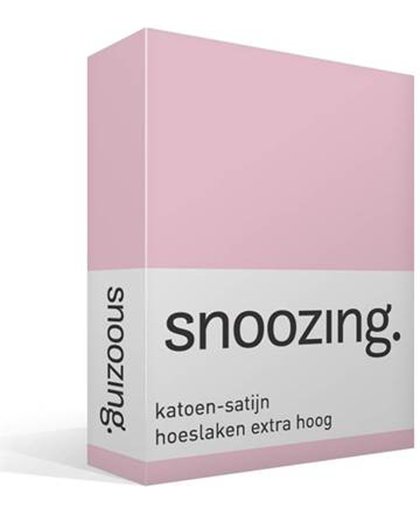 Snoozing - Katoen-satijn - Hoeslaken - Extra Hoog - Eenpersoons - 90x220 cm - Roze
