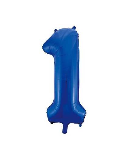 Cijfer 1 folie ballon blauw van 86 cm