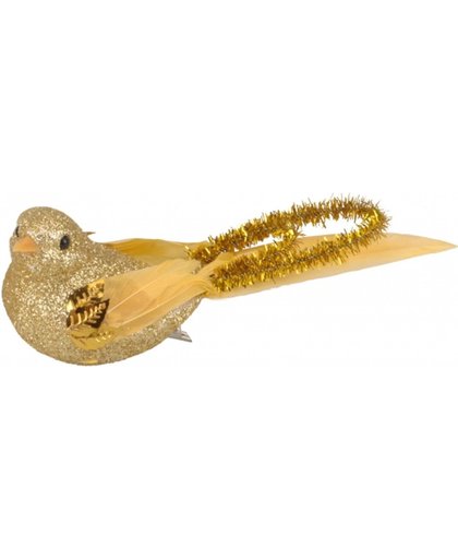 Gouden glitter vogeltjes 14 cm - Kerstboomversiering