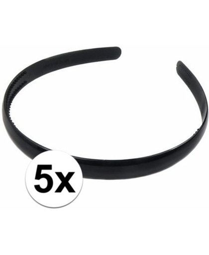 5x Zwarte diadeem  - basic haarband voor dames