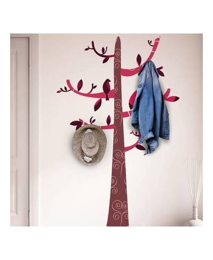 Walplus home decoratie sticker - gekleurde boom kapstok met 4 zwart metalen haken