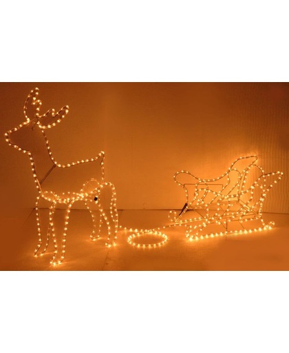 3D Kerstmis Rendier met Slee lichtslang 504 LED 208x28cm
