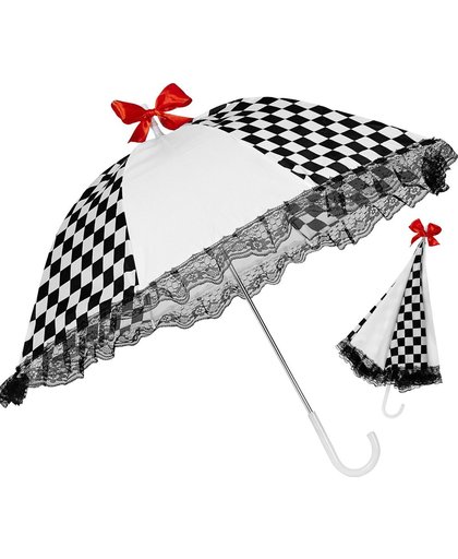 Zwart met wit geblokte parasol - Verkleedattribuut