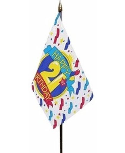 Happy 21st Birthday mini vlaggetje op stok 10 x 15 cm  - verjaardag