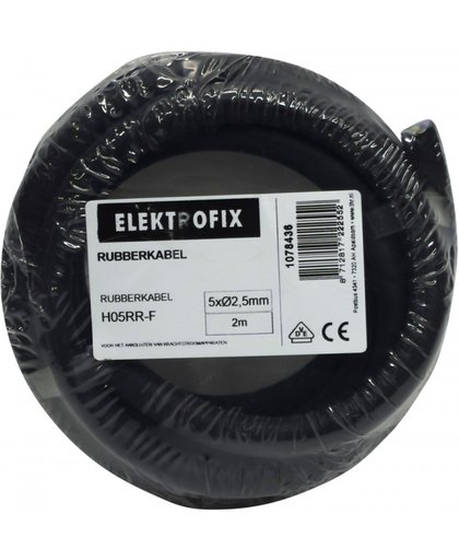 2 meter Elektrofix rubber kabel H05RR-F zwart neopreen, 5 x 2.5mm