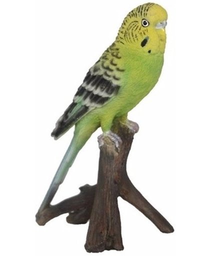 Beeldje vogel parkiet groen 16 cm - polystone partkier