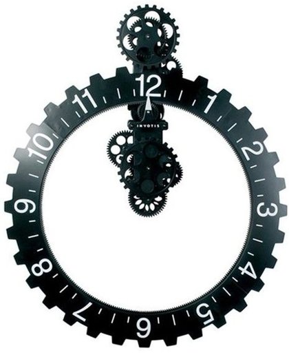 Invotis Big hour wheel clock zw - Klok - 55x65 cm - Zwart