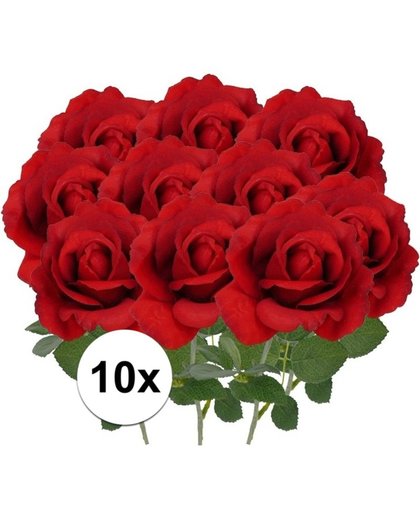 10x rode rozen van polyester - 37 cm - Valentijn / Bruiloft rode kunstrozen