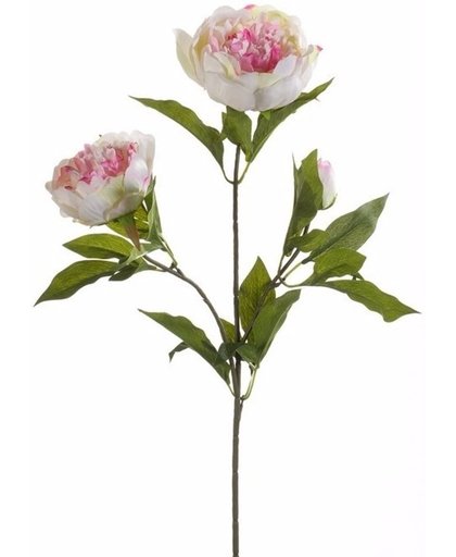 Kunst pioenrozen tak 70 cm wit/roze - kunstbloem