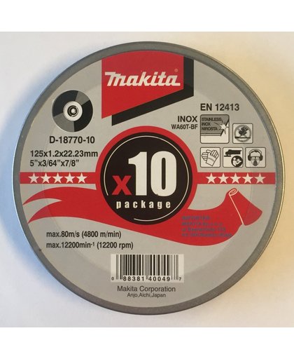 Makita 10 doorslijpschijven 125x1.2x22.23mm INOX: D-18770-10