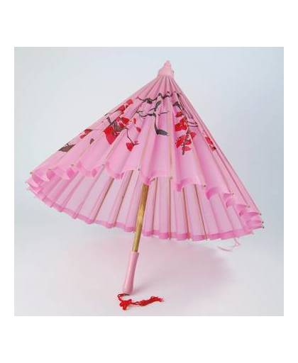 Chinese paraplu roze met bloemen