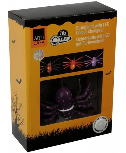 Halloween LED Lichtsnoer met 5 Grote Spinnen die van kleur wisselen!