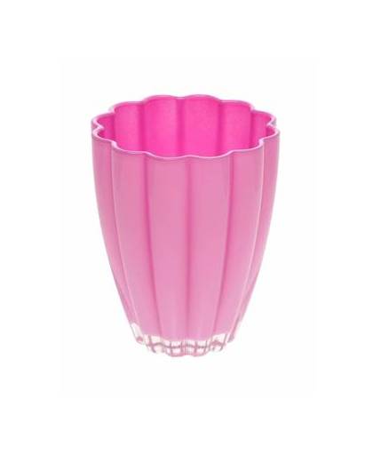 Bloemvorm vaas roze glas 17 cm