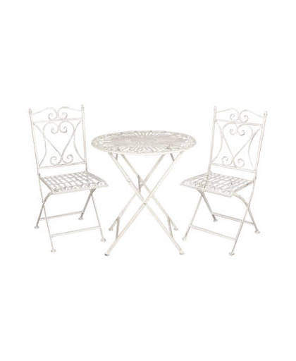 Clayre & eef tafel + 2 stoelen ø 70x75/40x47x94 cm - wit - metaal