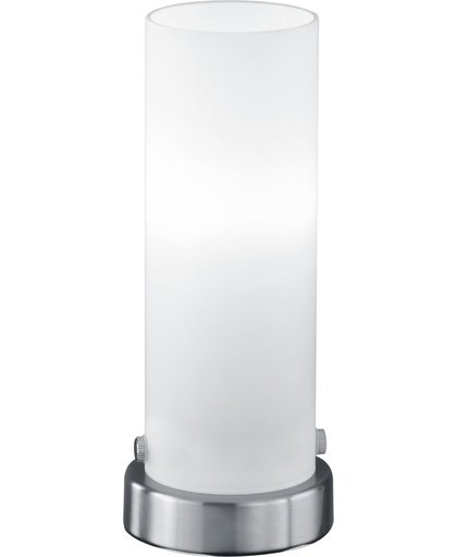 TRIO, Tafellamp, Seta incl. 1 x LED,E14,4,0 Watt,3000K,320 Lm. Opaal glas, Wit, Armatuur: Metaal, Nikkel mat Ø:8,5cm, H:21,0cm ON/OFF Touch