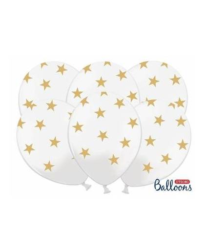 Witte ballonnen met gouden sterren - 6 st - kerst / oud en nieuw versiering