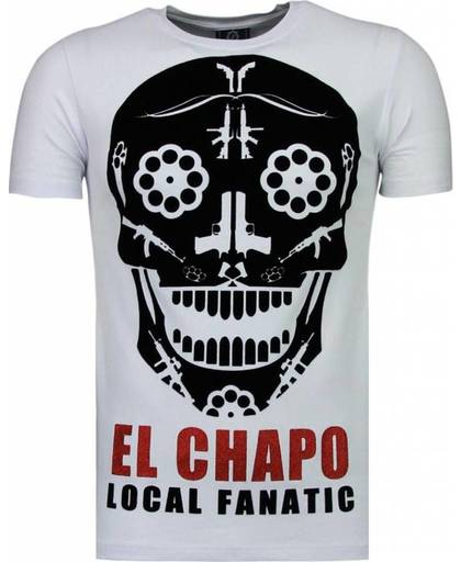 Local Fanatic El Chapo - Flockprint T-shirt - Wit - Maten: XXXL