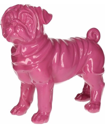 Dierenbeeld Mopshond roze 30 cm - honden beeldje voor binnen en buiten