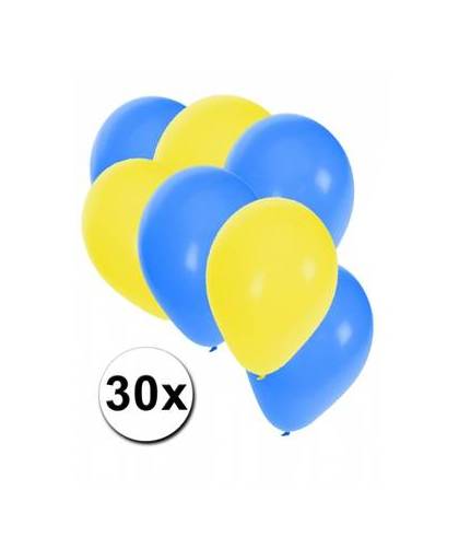30x ballonnen geel en blauw