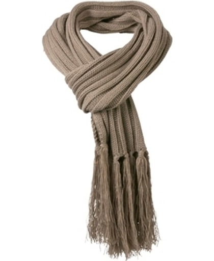Lange gebreide sjaal met franjes bruin