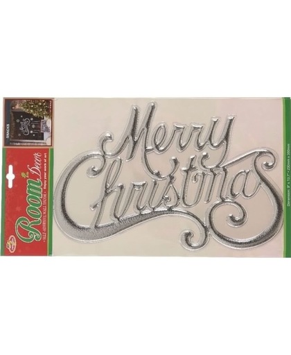 3D Kerst raamversiering / raamsticker - Merry Christmas zilver - 30 x 42 cm