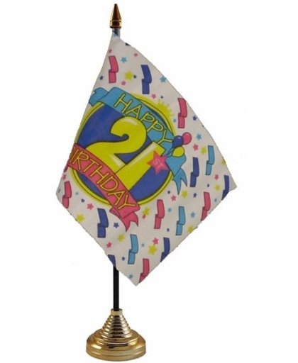 21ste verjaardag tafelvlaggetje 10 x 15 cm met standaard   - leeftijd