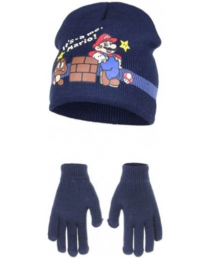 Navy Its Mario winterset voor kinderen 52 cm - Super Mario Muts en Handschoenen