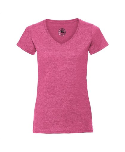 Basic V-hals t-shirt vintage washed roze voor dames - Dameskleding t-shirt roze L (40/52)