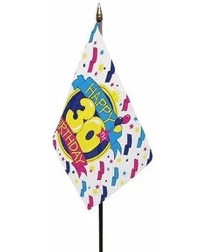 Happy 30th Birthday mini vlaggetje op stok 10 x 15 cm  - verjaardag