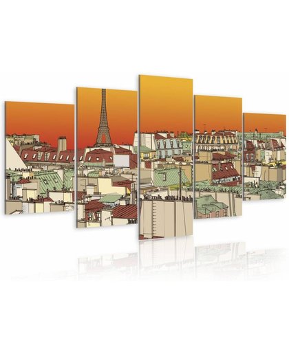 Schilderij - Oranje lucht boven Parijs