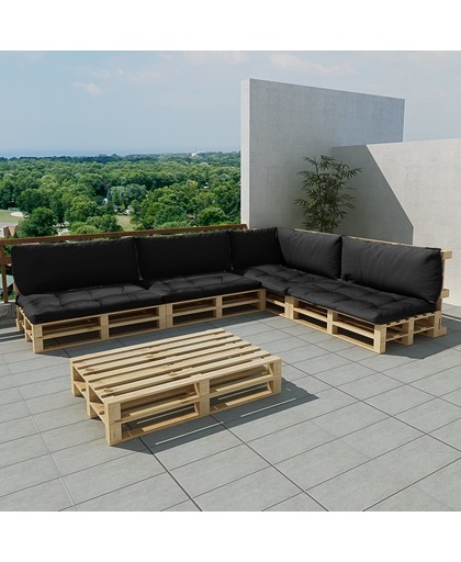vidaXL Houten pallet lounge set voor buiten met 15 delen + 9 kussens (grijs)