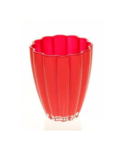 Bloemvorm vaas rood glas 17 cm