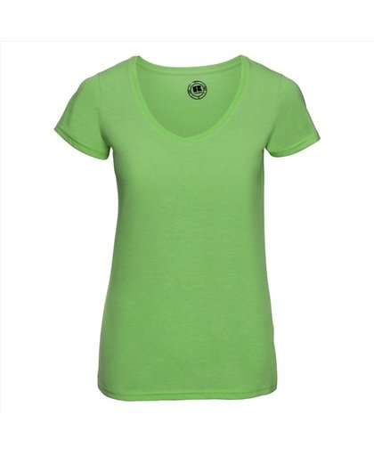 Basic V-hals t-shirt vintage washed lime voor dames - Dameskleding t-shirt groen L (40/52)
