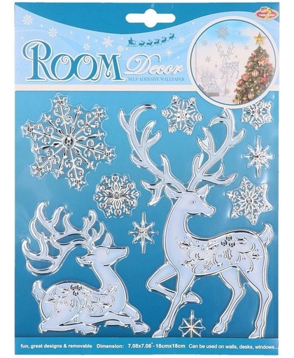 Hert met sneeuwvlokken raam stickers - kerst / sneeuw raamstickers