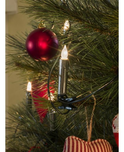 Konstsmide Kerstverlichting binnen - Snoerverlichting zilverkleurige druipkaarsen 40 vlamlampjes - 11.7 meter - Warm wit