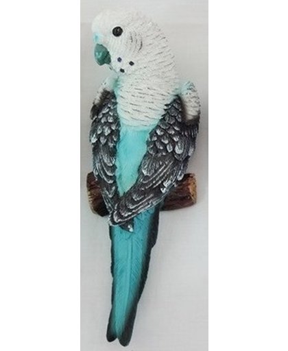 Dierenbeelden grasparkiet vogel turquoise - Decoratie beeldje vogel turquoise 16 cm