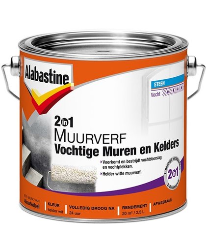 Alabastine 2-in-1 Muurverf - Voor Vochtige Muren en Kelders - 2,5 liter